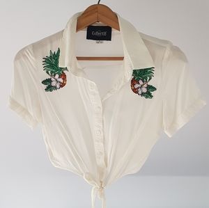 NWOT Cropped tie-up shirt with adorable pineapple details